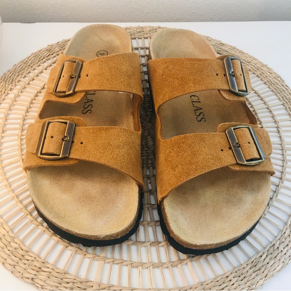 Royal Class Genuine Leather Sandals Tan Foot Bed Shoes Men